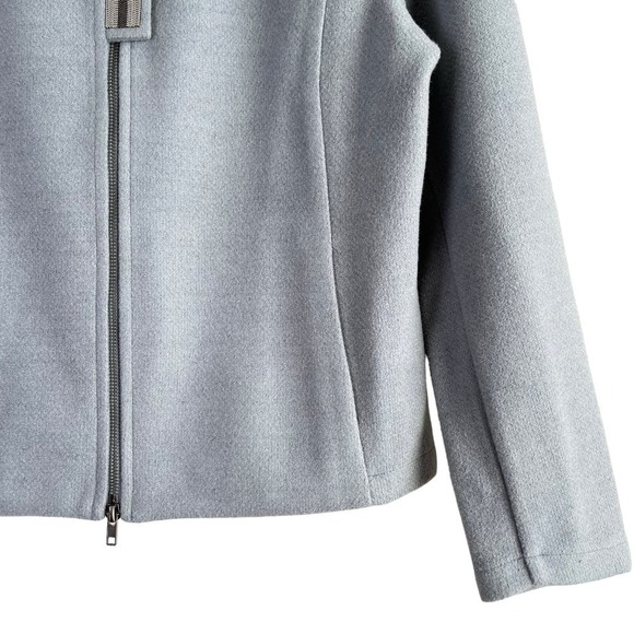 AMS Pure Wool Blend Mockneck Zip Front Blazer Jacket in Light Grey Blue, Size 12 - Picture 6 of 12